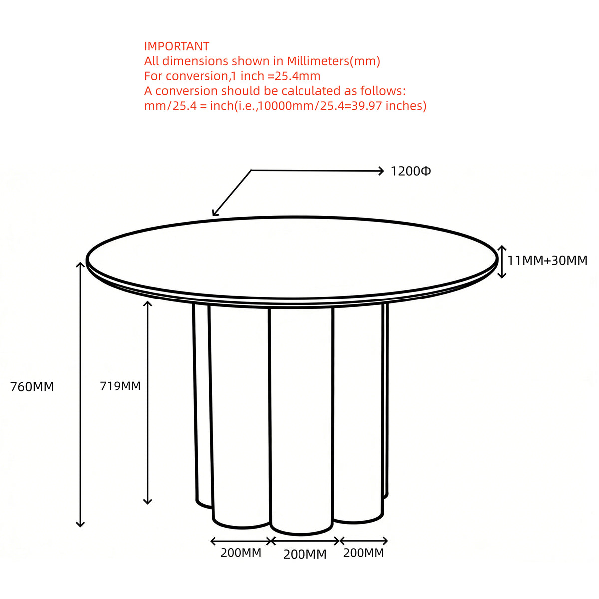 Seaton Round Dining Table, 47" in Walnut and Travertine