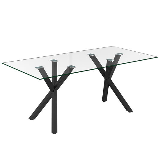 Stark and Venice 7pc Dining Set - Black Table and Beige Chairs
