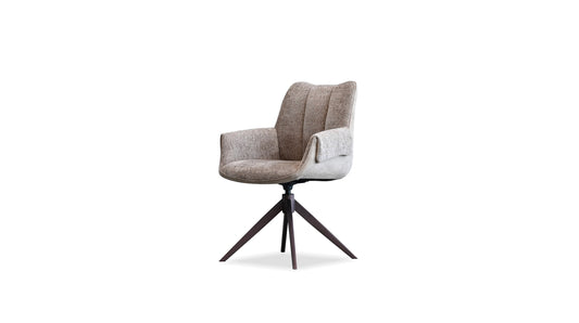 Espara Swivel Dining Chair – Cream Boucle Upholstered with Bronze Base