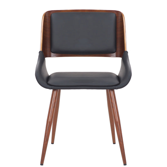 Hudson Dining Chair in Black Faux Leather, Metal and Walnut Metal and Wood