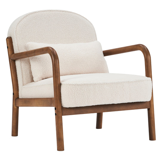 Fani Accent Chair, Fabric in White and Walnut