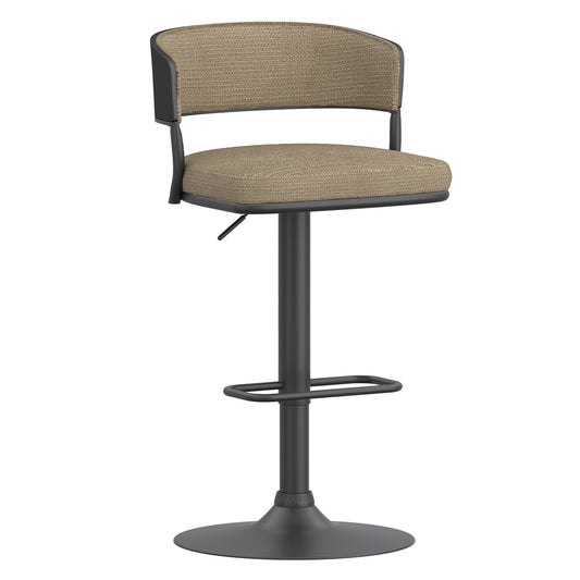 Kazan Adjustable Air-Lift Stool, Set of 2 in Dark Beige Performance Fabric & Black Metal
