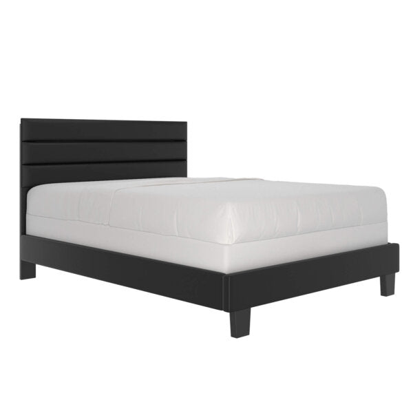 Double Size, Bedframe, In Leather Black