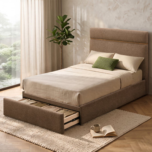 Aniza 54" Double Platform Bed with Drawer in Brown
