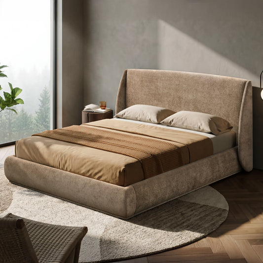 Ursula 78" King Platform Bed in Dark Beige