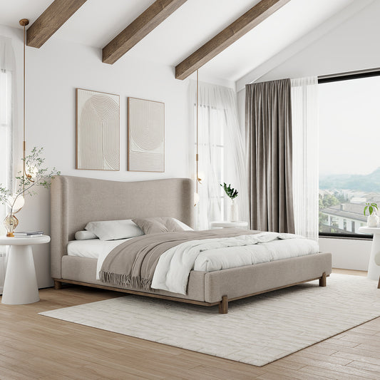 Isadora 78" King Platform Bed in Dark Beige