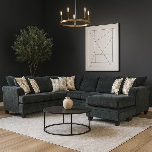 Charcoal Fabric Sectional Sofa With Floating Ottoman