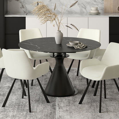 Calisto Round Dining Table with Extension, 51" – Black and Black – 2