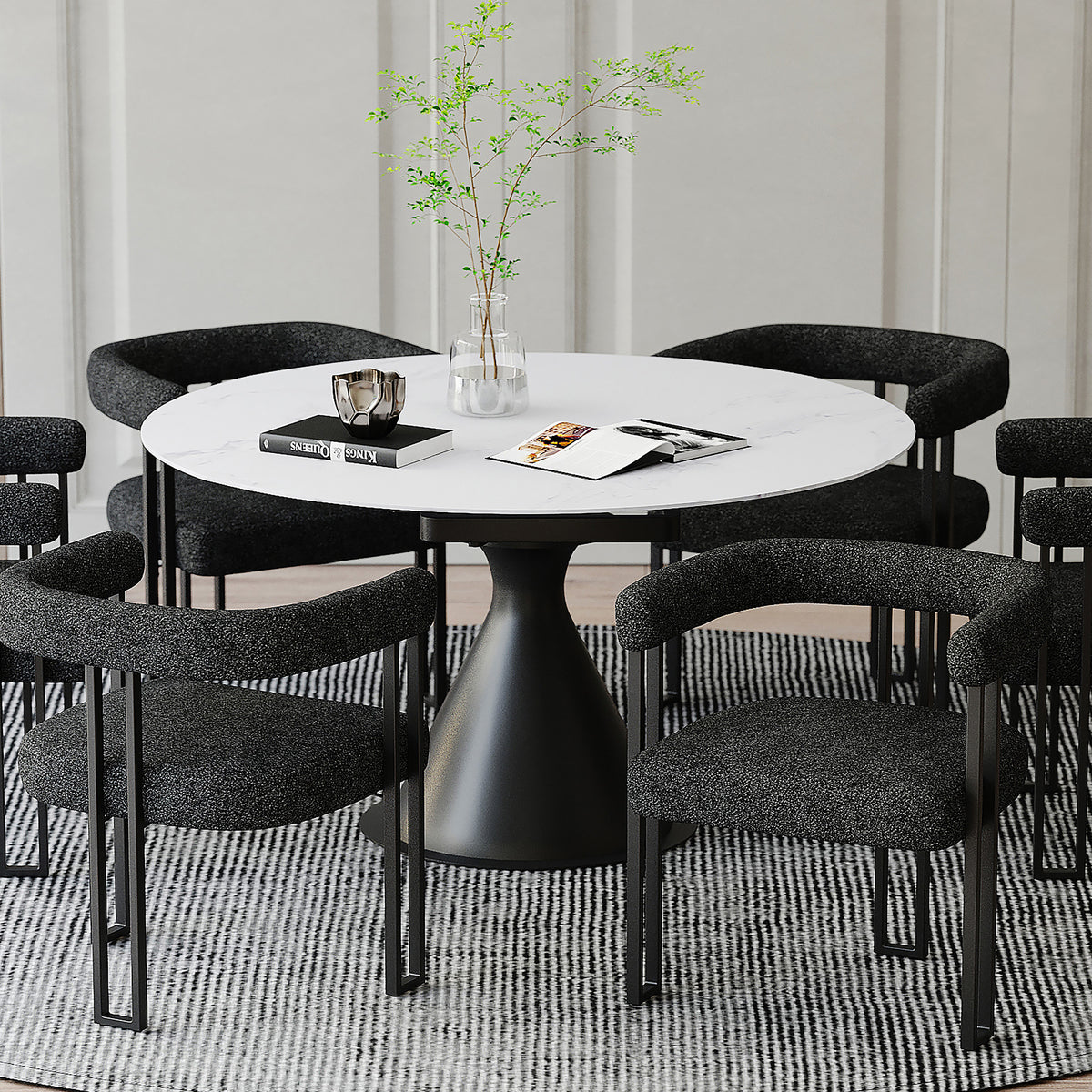 Calisto Round Dining Table with Extension, 51" – White and Black – 2