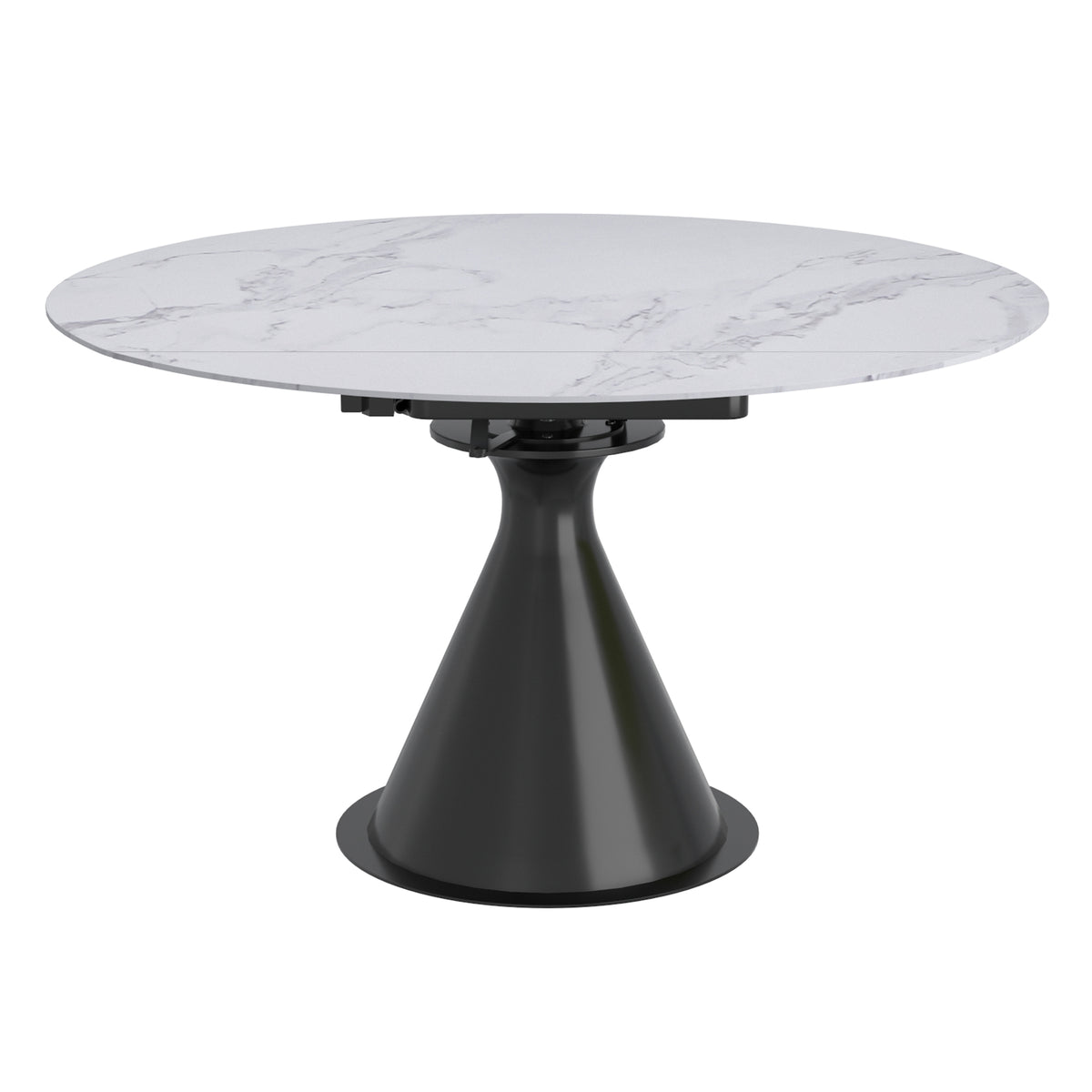 Calisto Round Dining Table with Extension, 51" – White and Black – 1