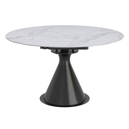 Calisto Round Dining Table with Extension, 51" – White and Black – 1