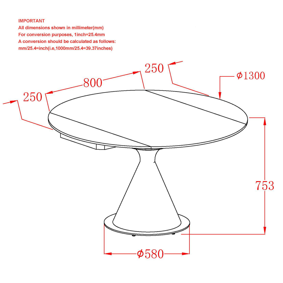 Calisto Round Dining Table with Extension, 51" – White and Black – 8