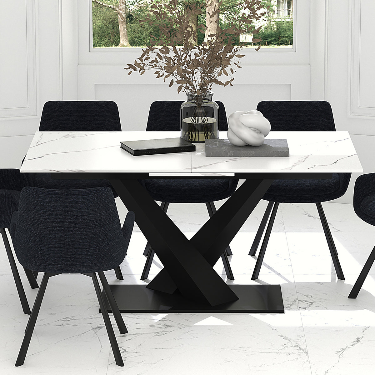 Julius Dining Table with Extension, 63"-79" – White and Black – 2