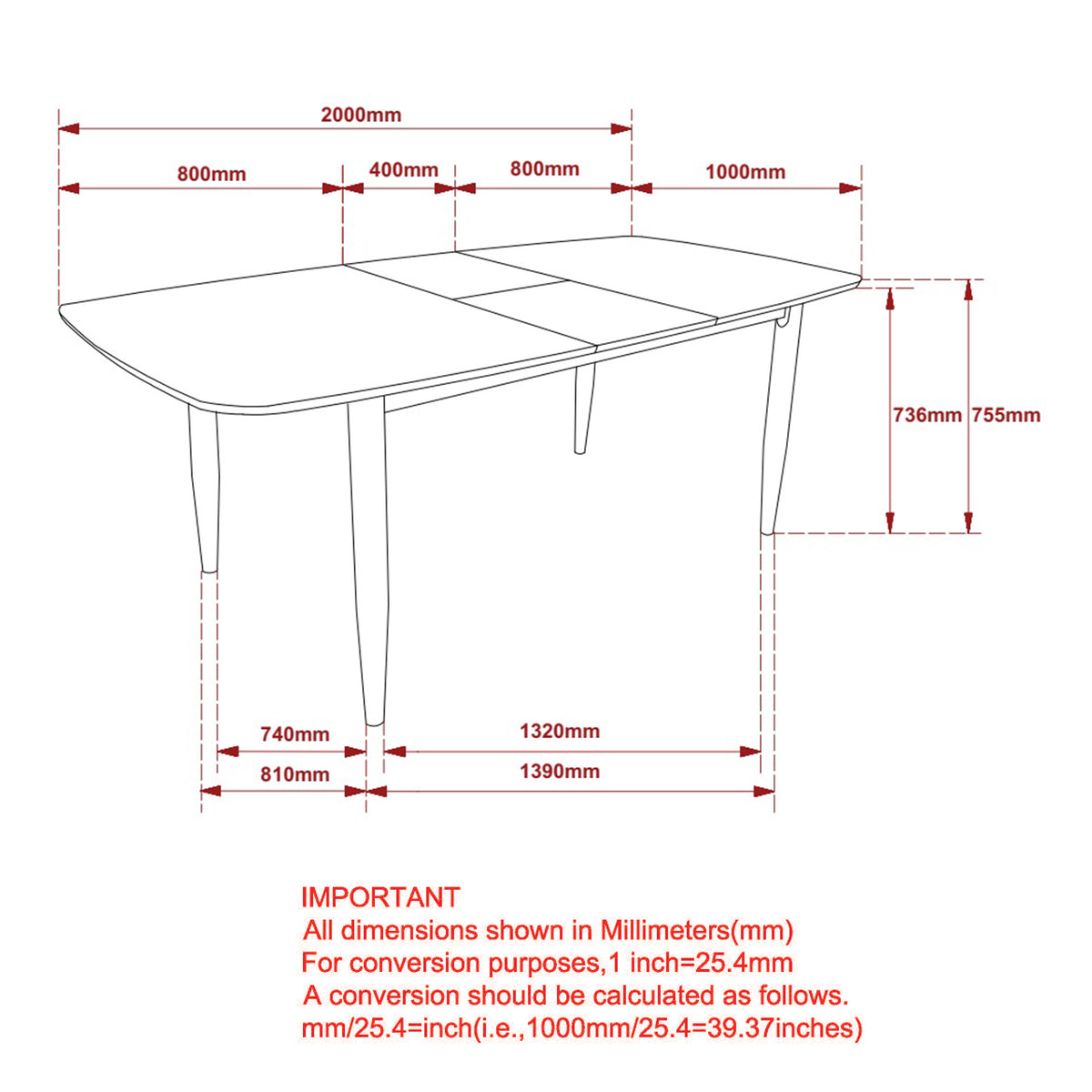 Phylon Dining Table with Extension, 63"-79" – Black – 8