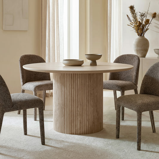 Thalia Round Dining Table, 47" in Ivory & Travertine