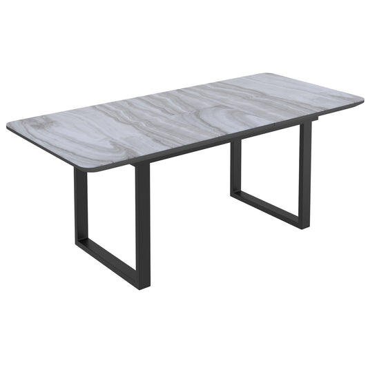 Gavin Dining Table with Extension, 63"-79" in Black and Faux Marble