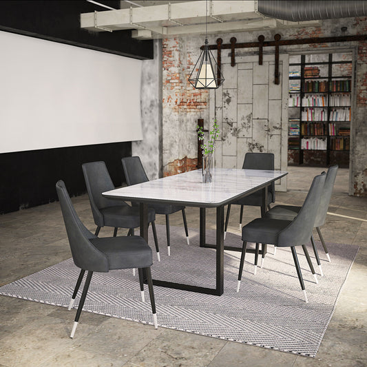Gavin Dining Table with Extension, 63"-79" in Black and Faux Marble