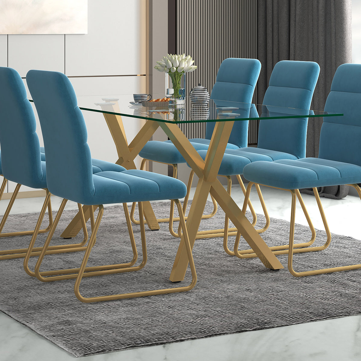 Stark Rectangular Dining Table, 71" – Aged Gold – 2