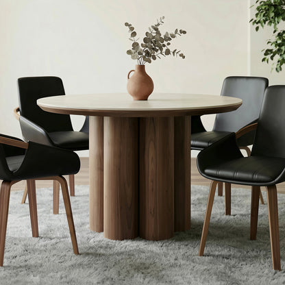 Seaton Round Dining Table, 47" in Walnut and Travertine