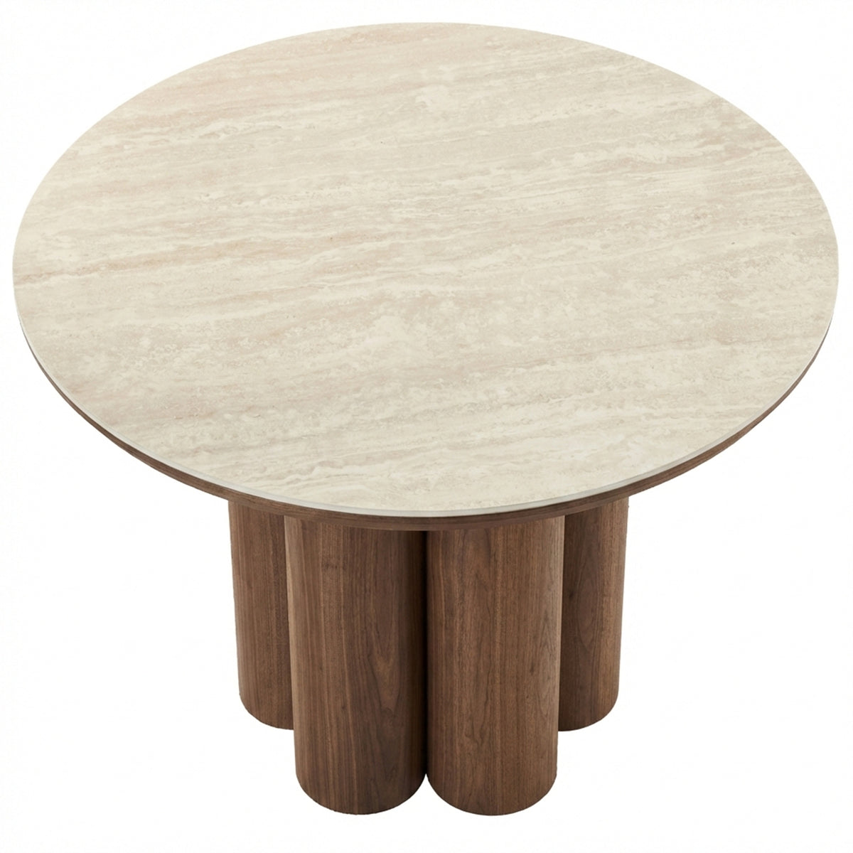 Seaton Round Dining Table, 47" in Walnut and Travertine