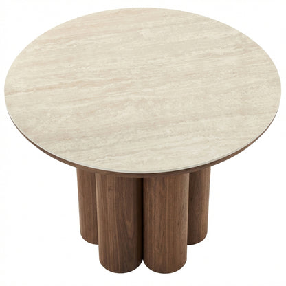 Seaton Round Dining Table, 47" in Walnut and Travertine