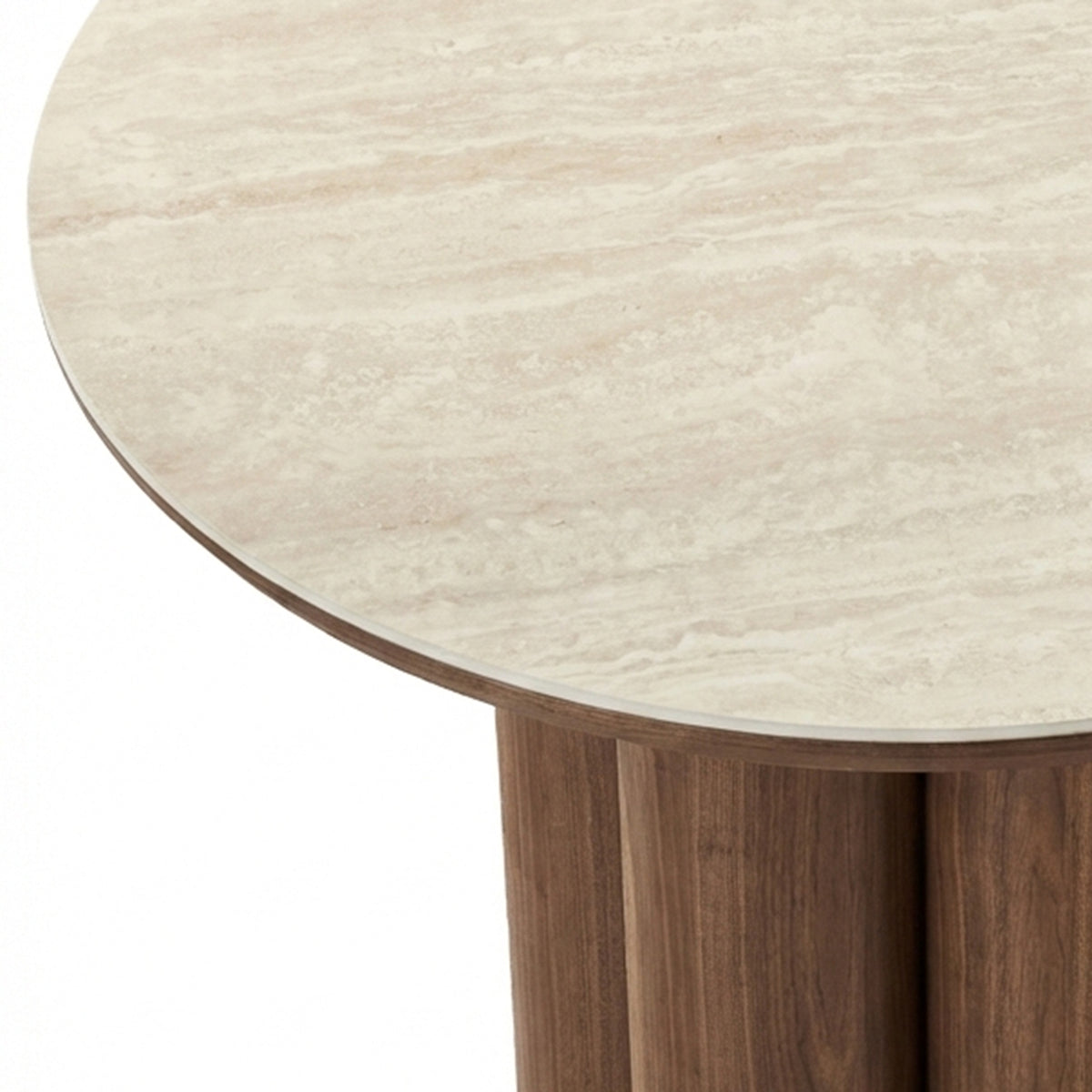 Seaton Round Dining Table, 47" in Walnut and Travertine