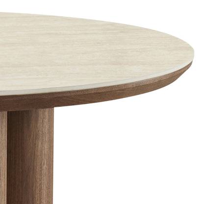 Seaton Round Dining Table, 47" in Walnut and Travertine