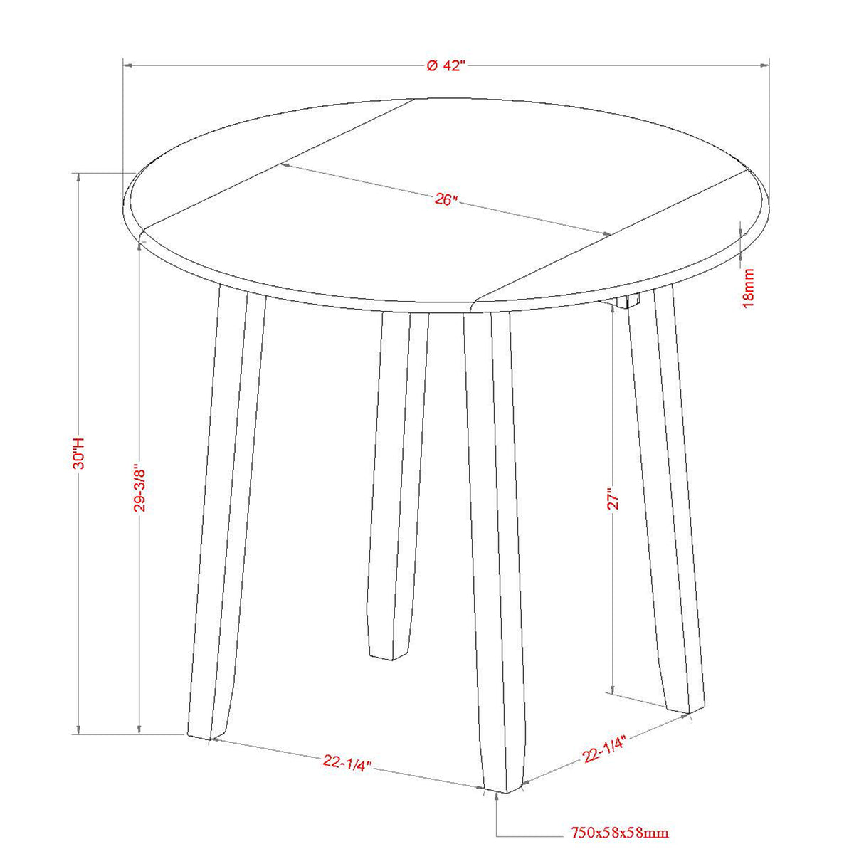 Conrad Round Drop-Leaf Dining Table, 42" – Black – 8