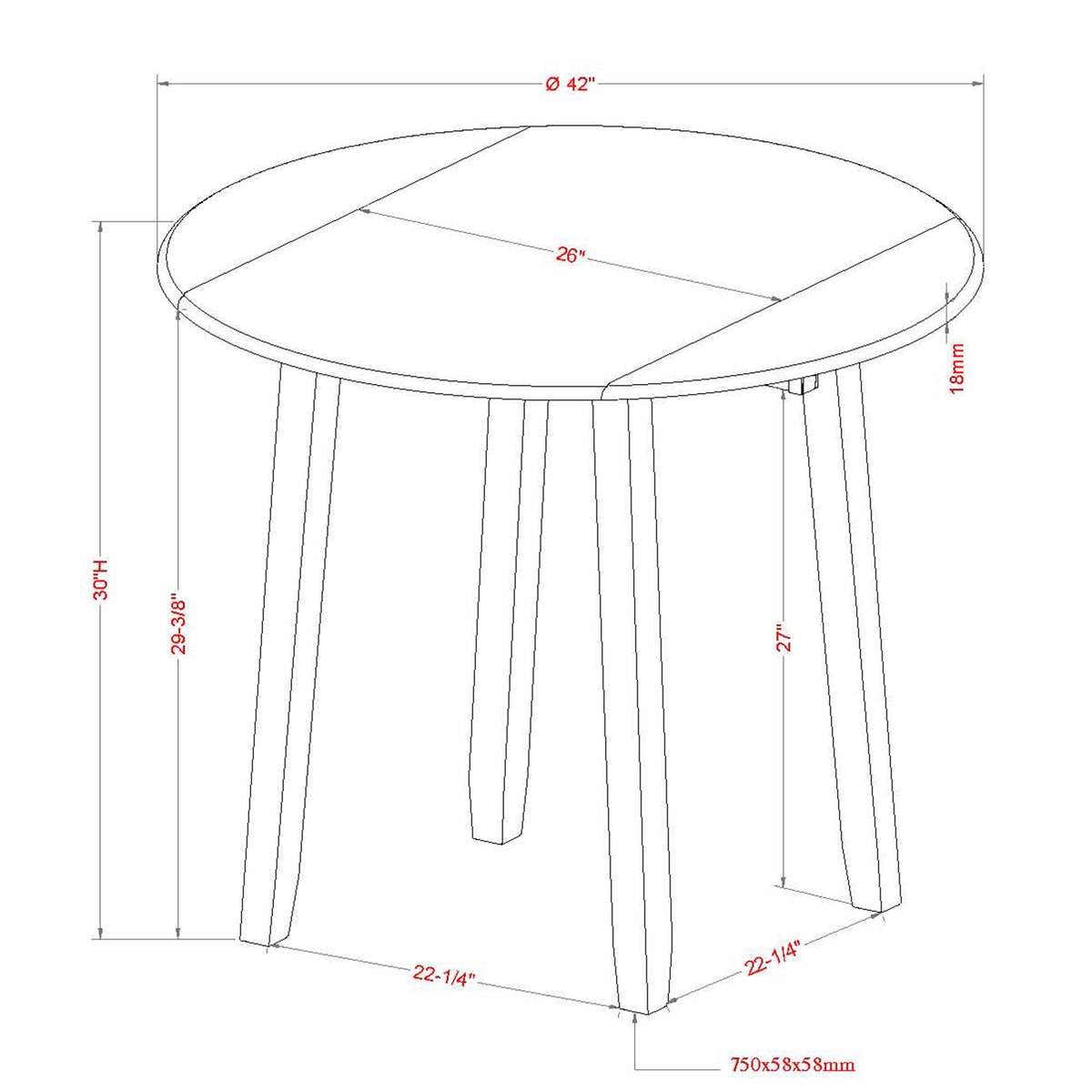 Conrad Round Drop-Leaf Dining Table, 42" – Walnut – 8