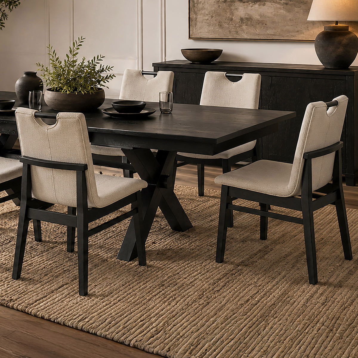 Argyle Dining Chair, Set of 2 in Beige and Black