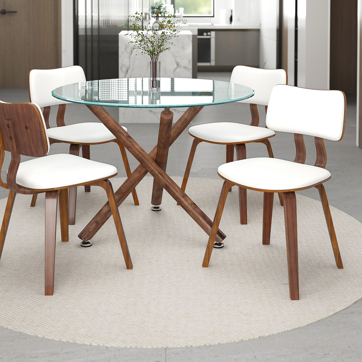 Zuni Dining Chair in White Faux Leather and Walnut