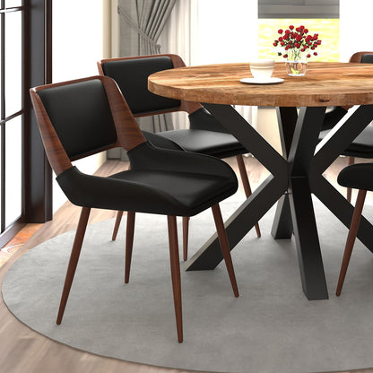 Cora Faux Leather Dining Chair, Set of 2, in Light Grey and Walnut