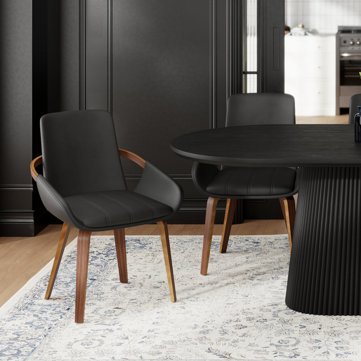 Caspian Dining/Lounge Chair, Set of 2 – Black and Dark Walnut – 2