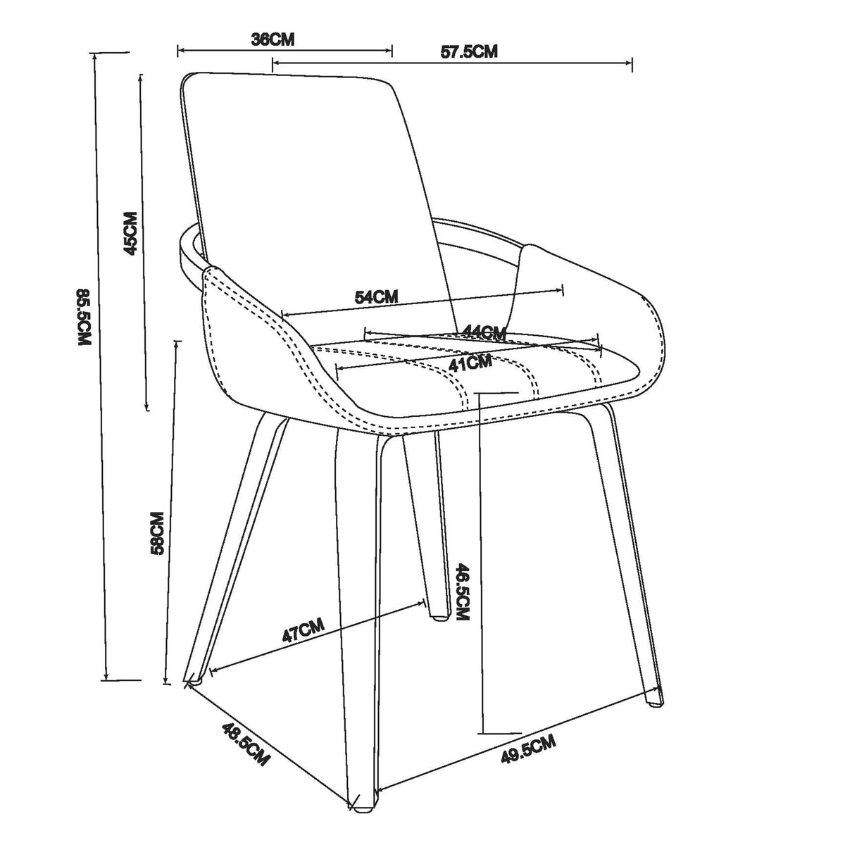 Caspian Dining/Lounge Chair, Set of 2 – Black and Dark Walnut – 8