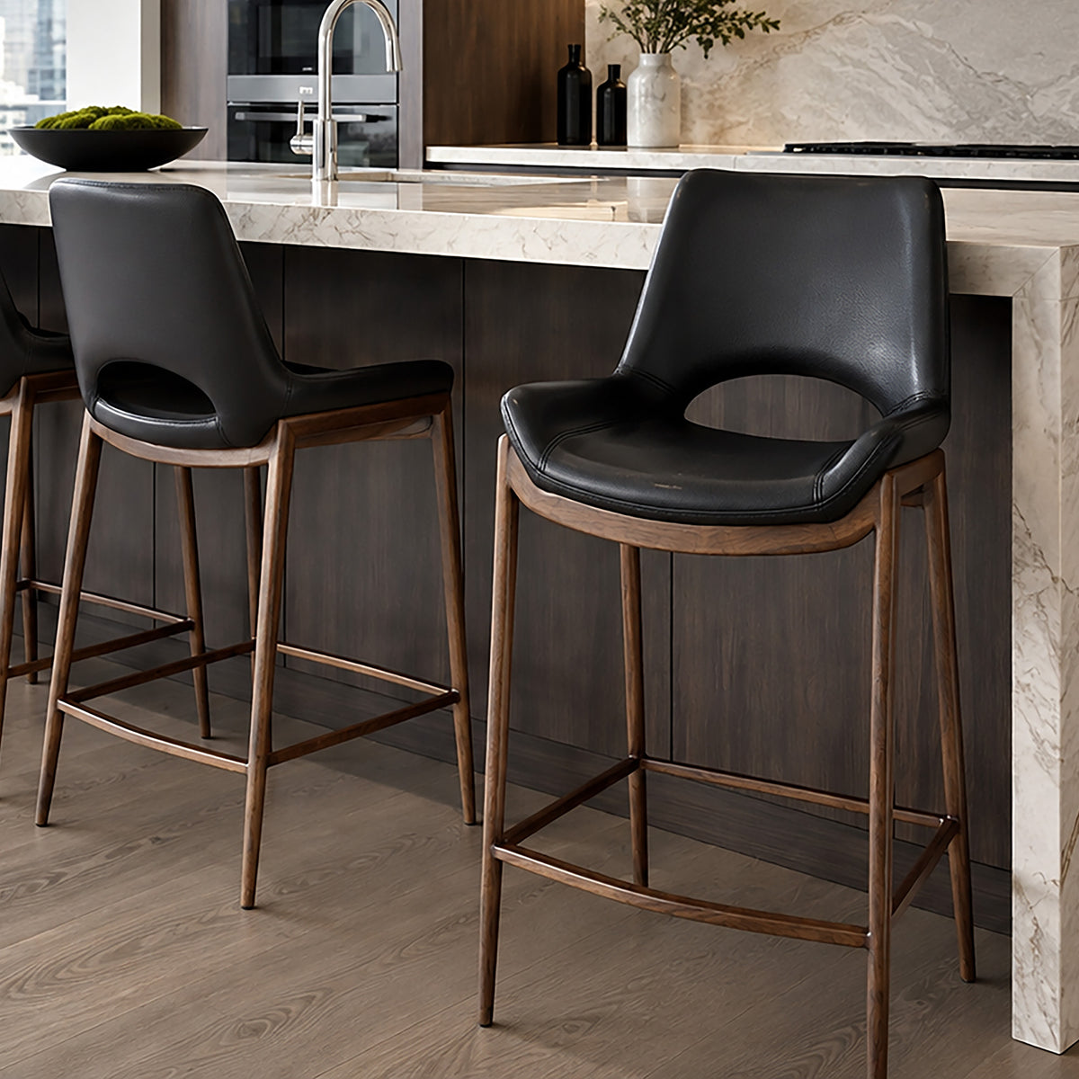 Icona 26" Counter Stool – Black and Walnut – 2