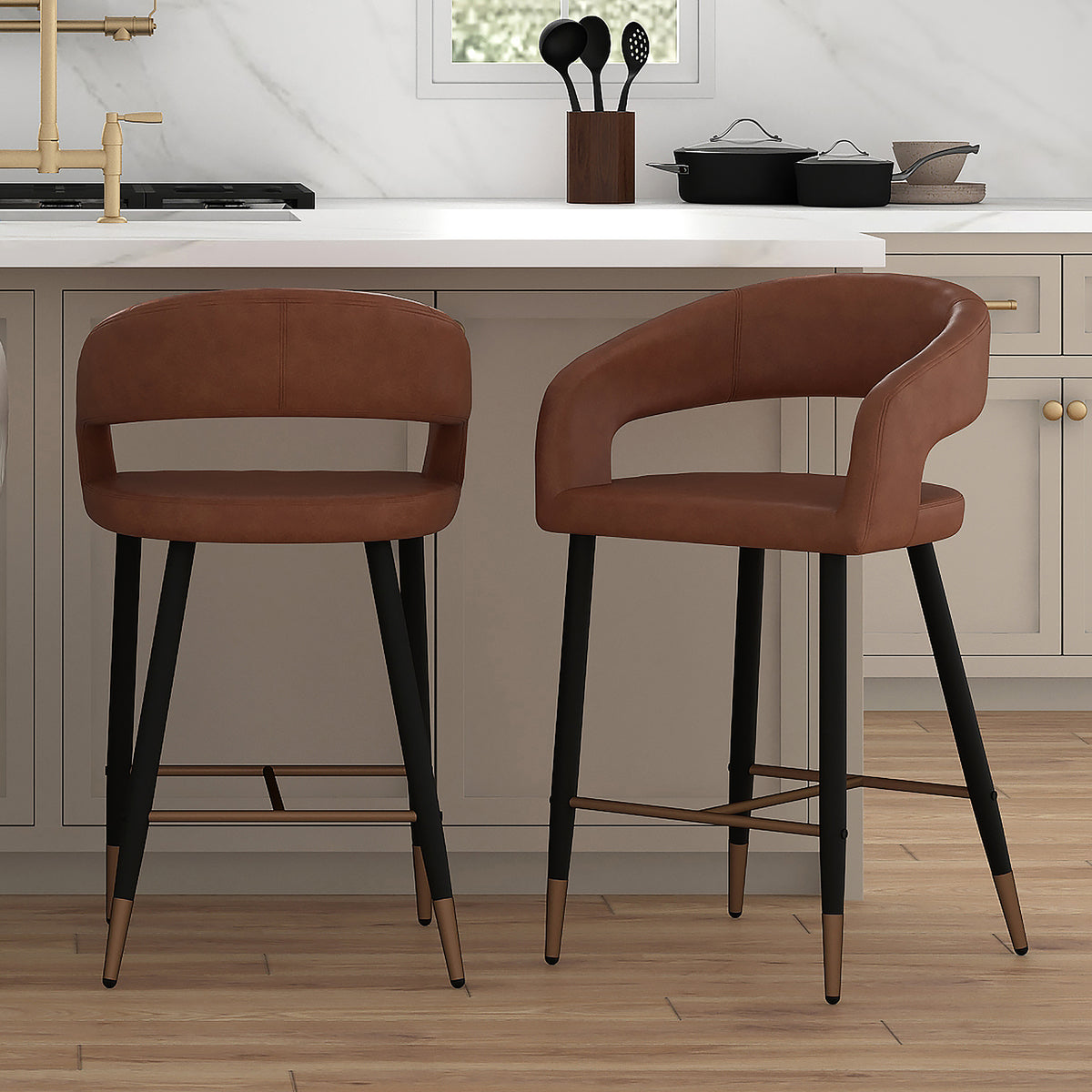 Crimson 26" Counter Stool, Set of 2 in Saddle and Black