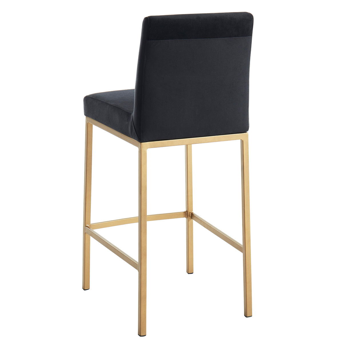 Back view of Diego 26-inch counter stool in black velvet with aged gold metal legs