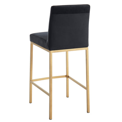 Back view of Diego 26-inch counter stool in black velvet with aged gold metal legs