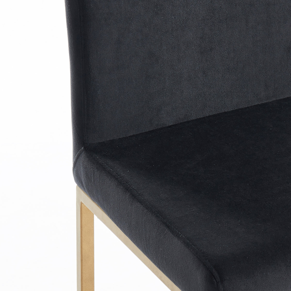 Close-up of Diego 26-inch counter stool black velvet upholstered seat and backrest