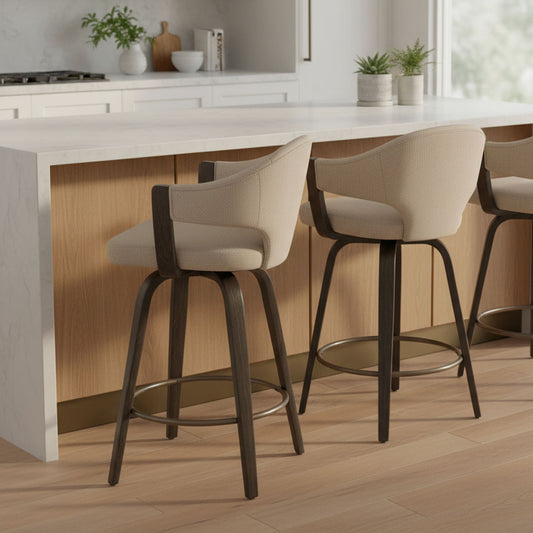 Freya 26" Counter Stool with Swivel, Set of 2 in Toffee and Walnut