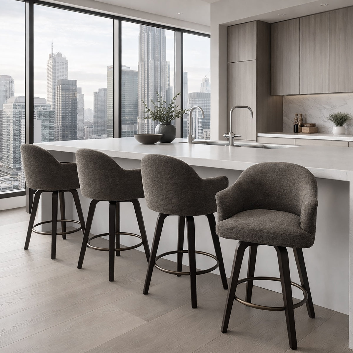Torra 26" Counter Stool with Swivel, Set of 2 – Warm Charcoal and Dark Walnut – 2
