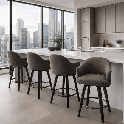 Torra 26" Counter Stool with Swivel, Set of 2 – Warm Charcoal and Dark Walnut – 2
