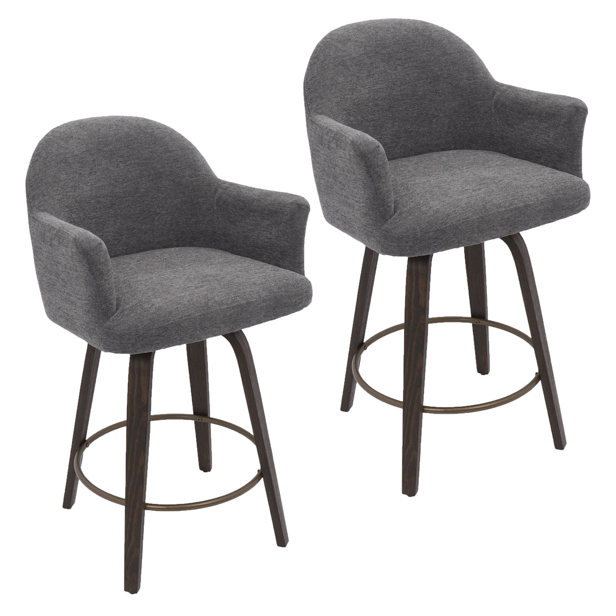 Torra 26" Counter Stool with Swivel, Set of 2 – Warm Charcoal and Dark Walnut – 7