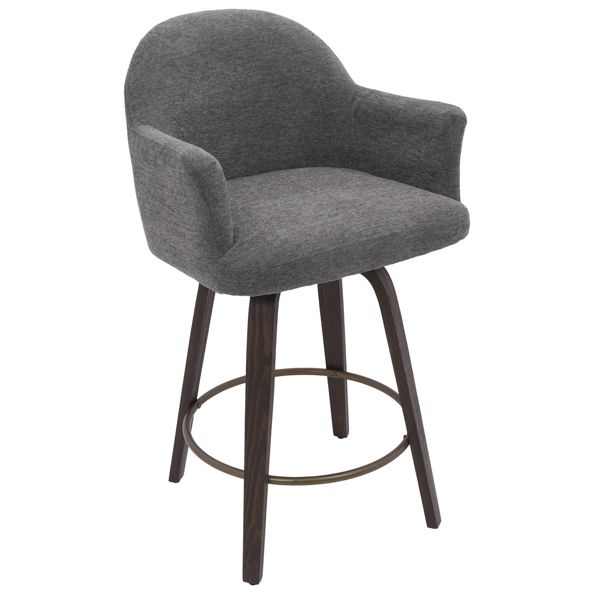 Torra 26" Counter Stool with Swivel, Set of 2 – Warm Charcoal and Dark Walnut – 1