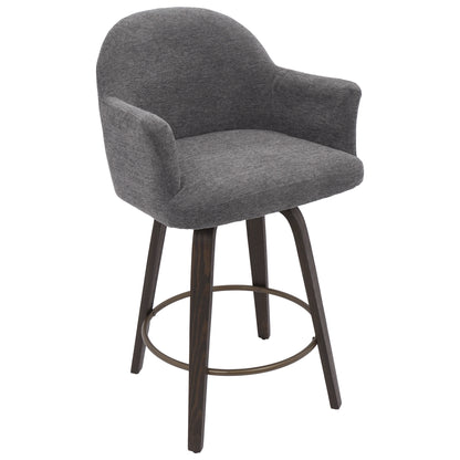 Torra 26" Counter Stool with Swivel, Set of 2 – Warm Charcoal and Dark Walnut – 1