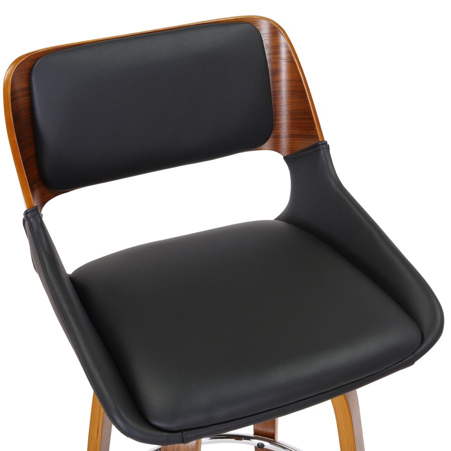 Hudson 26" Counter Stool with Swivel in Black Faux Leather and Walnut