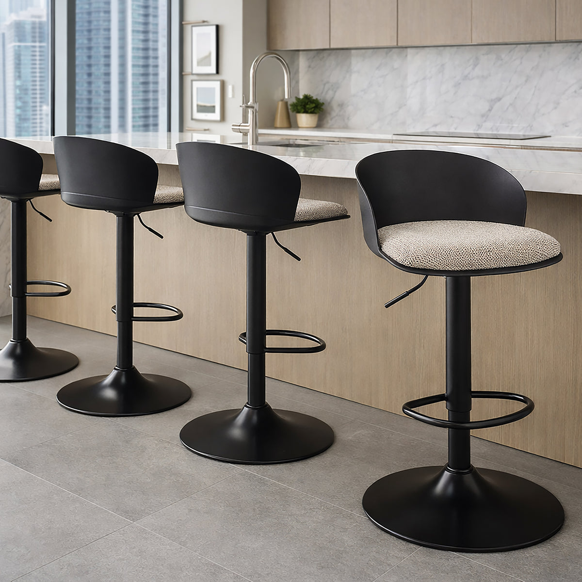 Mabel Adjustable Air-Lift Stool, Set of 2 – Black and Beige – 2