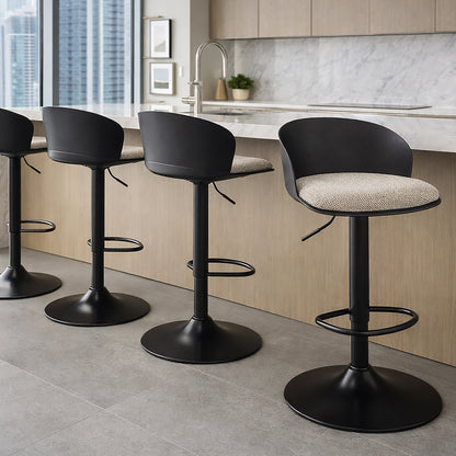 Mabel Adjustable Air-Lift Stool, Set of 2 – Black and Beige – 2
