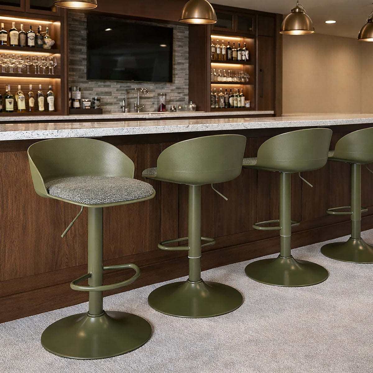 Mabel Adjustable Air-Lift Stool, Set of 2 – Green – 2