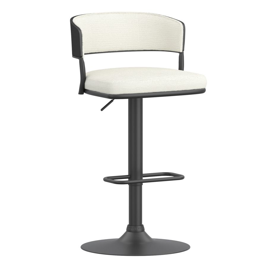 Kazan Adjustable Air-Lift Stool, Set of 2 in Ivory Performance Fabric & Black Metal